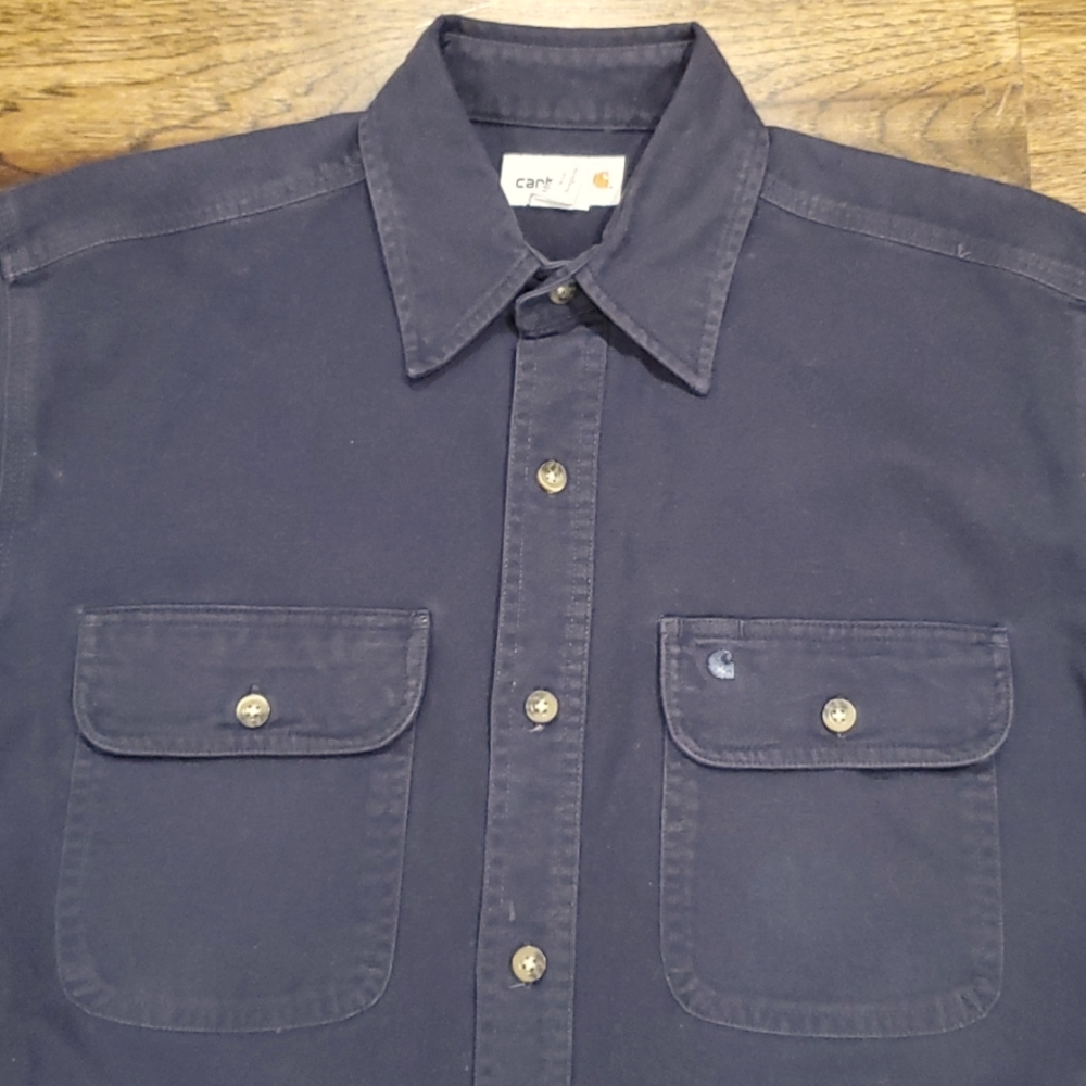 Mens Carhartt heavy weight navy button down shirt size M - Picture 2 of 4